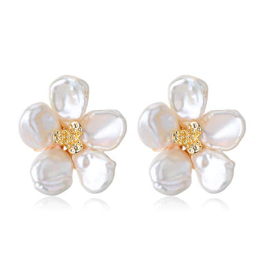 Keshi Pearl Flower Petal Earrings